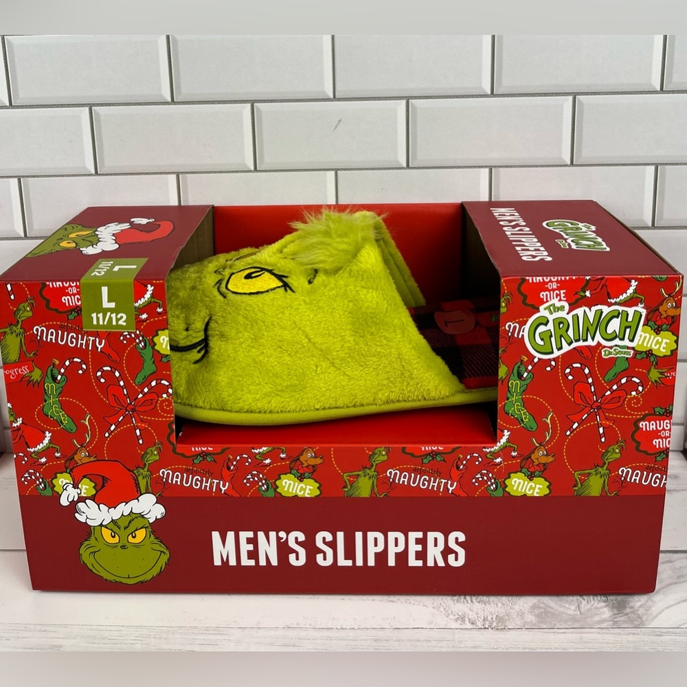 Dr. Seuss The Grinch Size:L(11/12) Men’s Christmas Holiday Slippers Multi Color